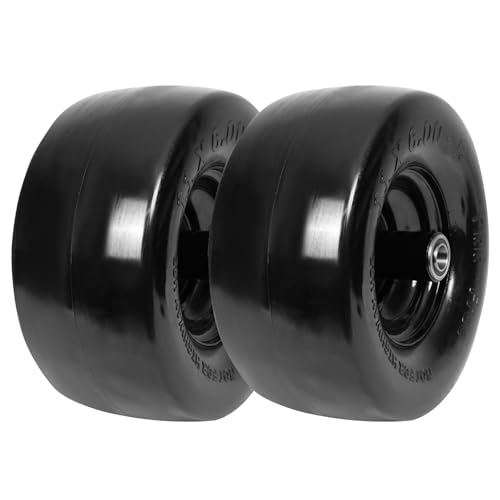 2 Pack 11x6.00-5 Flat Free Lawn Mower Tires & Wheel Assembly Universal Fit 5.9-8.1 Centered Hub 5/8 & 3/4 Bearings Turf Tires for Lawn Mowers & Tractors