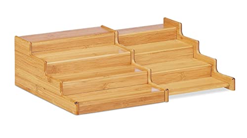 Unibos | ECO Spice Rack | Adjustable Organiser Spice Rack | Spice Step Shelf Rack | Herbs & Spices Jars Rack | Cupboard, Pantry etc | Expandable | Cupboard Storage | Bamboo - 4 Tiers