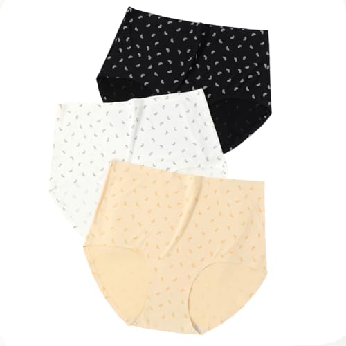 Yintry Damen-Unterwäsche mit hoher Taille, Nahtloser Slip, Eisseiden-Slip, atmungsaktives Netz-Höschen, Damen-Slip mit vollständiger Abdeckung, 3er-Pack