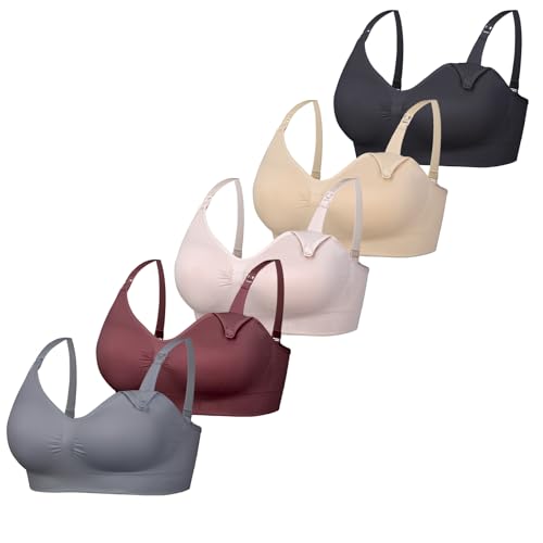 OHweeks Women’s Seamless Nursing Bra Wireless Maternity Bra 5Packs with Removable Pads Pregnancy Postpartum