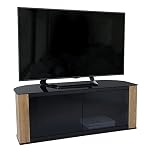 AVF Gallery Corner TV Stand, 1200, Rustic Wood - Black Glass TV Unit With A Rustic Wood Accent - 1.2m Wide - For Up to 60" Screen Size - IR Friendly Doors - Curved Back Design - FS1200GARW