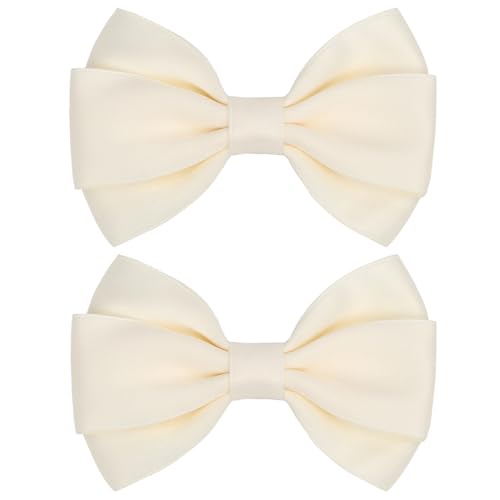 ZOLYCO 4.5 Inches Hair Bows for Girls Thick Ribbon Boutique Alligator Clips Hair Accessories for Baby Girls Toddlers Kids Teens 2 Pcs (Beige)