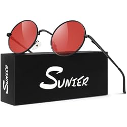 Sunier Round Sunglasses Men Women Polarized, Retro Circle 100% UV400 Shades | Vintage Circular Sun Glasses,Lightweight Metal Frame, Spring Hinge Design, Ideal for Driving, Holiday,Costume,Party