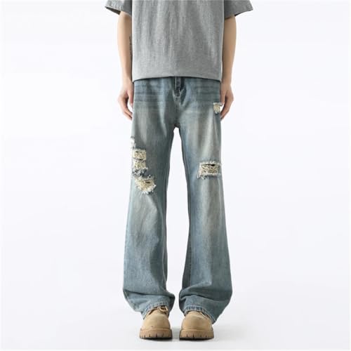 Men's Ripped Baggy Straight Jeans Y2K Style Summer Vintage Denim Pants Korean Hip Hop Casual Trousers4