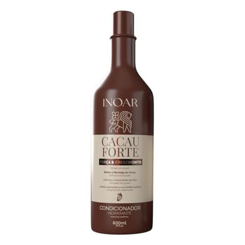 Inoar, Cacau Forte, Condicionador Fortalecedor, Hidratação Profunda e Brilho Intenso, Biotina e Manteiga de Cacau, Para Cabelos Quebradiços e Sem Vida, 800ml