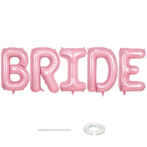 40 Inch Pastel Pink BRIDE Balloons for Bachelorette & Bridal Shower, Light Pink BRIDE Mylar Foil Balloon Letter, Baby Pearl Pink Alphabet Balloon for Wedding Engagement Party Decorations