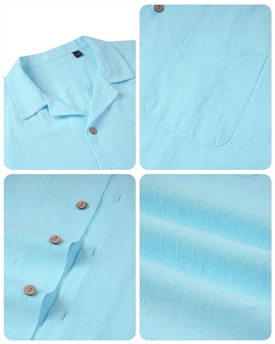 Image of Alimens & Gentle Mens Linen Shirts Cotton Hawaiian Shirts Short Sleeve Button Down Shirts Casual Summer Beach Tops