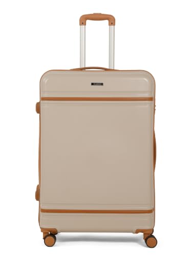 Image of Teakwood Large Size 8 Wheels Trolley Bag, Hard Cabin with Zipper Closure, Adjustable Push Button & Cross Side Strap, Number Lock System 360 Degree (Large, Toupe)