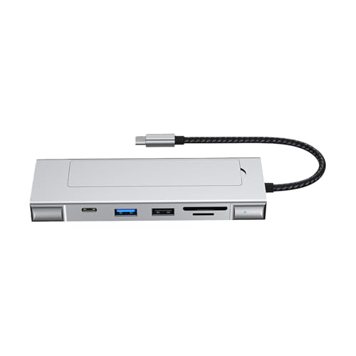 Hubs USB 8 en 1 de aluminio con base de disco duro con velocidades USB 3.2 de 10 Gbps, soporta múltiples dispositivos a través de HDTV Ethernet ranura para tarjeta multipuerto Hubs