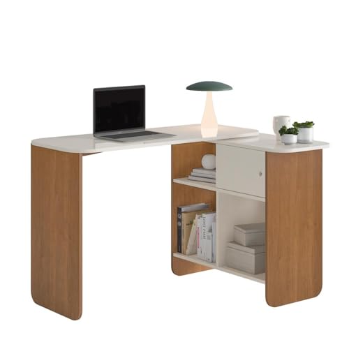 Escrivaninha em L, reta ou fechada Tampo com rotação 4 nichos NOMAD Cor Cinamomo/Off White - Artely