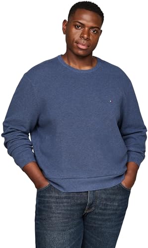 Tommy Hilfiger herr Essential Structure Crew Neck stickad jumper, Blå (Aegean Sea Heather), XXL