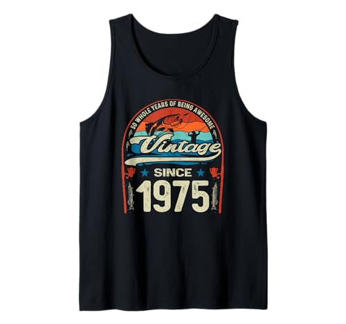 Vintage 50 Cumpleaños 50 Amantes de la pesca de un año nacidos 1975 Camiseta sin Mangas
