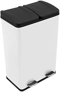 Recycling Pedal Bin Double Compartments Large 60L Rubbish Capacity Heavy-duty Metal Dustbin In White Kitchen Waste Garbage Dual Trash Can Eco