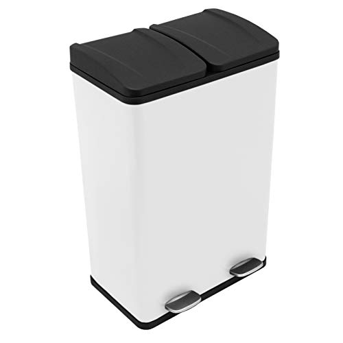 Monster Shop Pattumiera per Raccolta Differenziata Bidone Immondizia a 2 Cestini della Spazzatura da 30L con Pedali Indipendenti Capacità Totale 60L - Bianco
