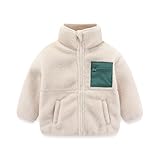 LittleSpring Kids Fleece Jacket Boys Warm Sherpa Coat Winter Outerwear Jacket Zip Up Fashion Warm Comfy Beige 6T