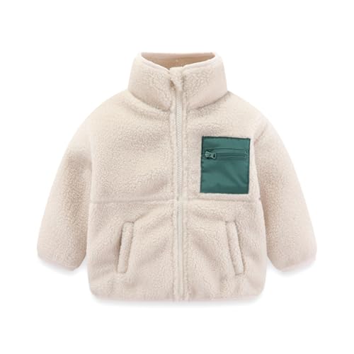 LittleSpring Kids Fleece Jacket Boys Warm Sherpa Coat Winter Outerwear Jacket Zip Up Fashion Warm Comfy Beige 6T