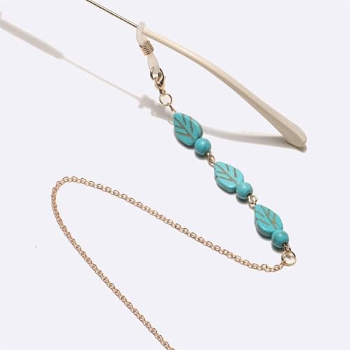 MERRIYARD Chaînes et Cordons de Lunettes for Femmes, Perles Turquoise dorées, Feuilles, chaîne de Lunettes Faites à la Main, Corde de Lunettes antidérapante – vue 3