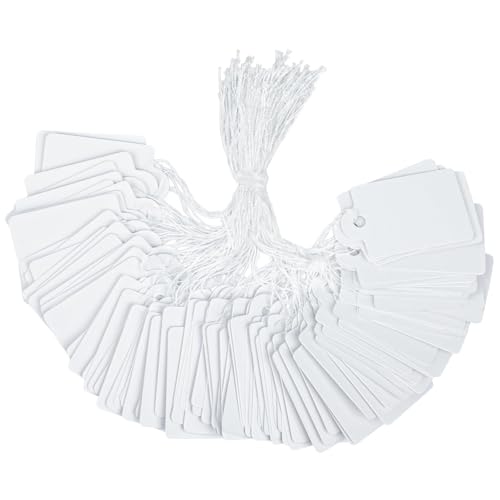 JAONLD 500 Piezas Etiquetas de Precio 2.8 * 4.5 cm con Cuerda,Etiquetas de Papel Kraft Etiquetas Vacías,Etiquetas de Exhibición para Ropa Anillos de Joyería Regalo(Blanco)
