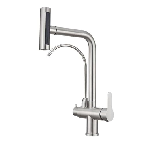 Robinet de cuisine à 3 voies extractible en acier inoxydable gris pour évier