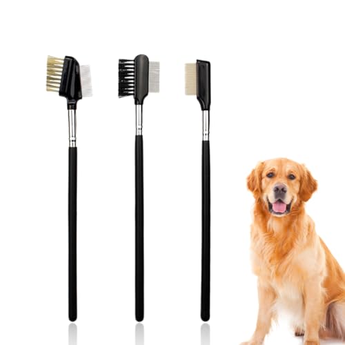 3 Pettini in Metallo a Doppia Testa, per Rimuovere Gli Occhi e Pulci, con Pettine per Macchie di Lacrima, per Cani e Gatti di Piccola Taglia per Rimuovere Crosta e Muco