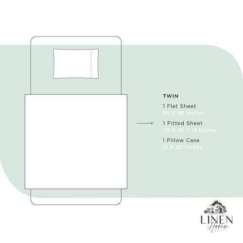Image of Linen Home 100% Cotton Percale Sheets Twin Size, Pastel Turk, Deep Pocket, 3 Pieces Set - 1 Flat, 1 Deep Pocket Fitted Sheet and 1 Pillowcase, Crisp Cool and Strong Bed Linen