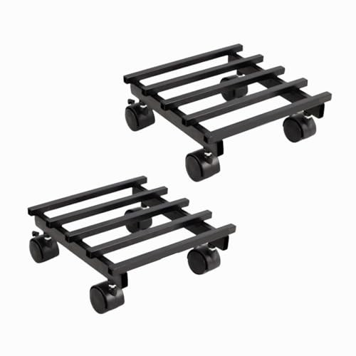 Image of Plant Stand with Wheels - Heavy Duty Metal Rolling Plant Caddy for Pots & Planters, Rust-Proof Iron Trolley with 360 Rotating Wheels, Indoor Outdoor Balcony Garden Use (Black, Pack of 2)