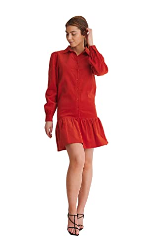 NA-KD Damen Corduroy Mini Dress Lässiges Kleid, rot, 38 EU