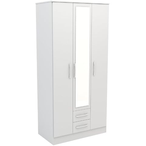 Birlea Lynx 3-Door 2-Drawer Wardrobe With Mirror - High-Gloss, White Cover