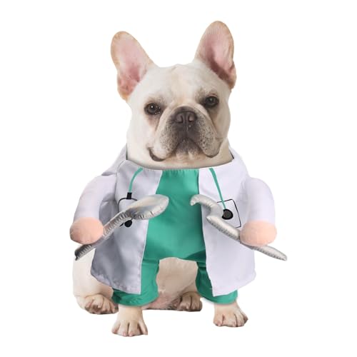 NACOCO Halloween Dog Doctor Costume - Pet Dentist Clothes Cat Funny Uniform Green Outfit Apparel Adjustable for Small Medium and Large Dogs(Green, S)
