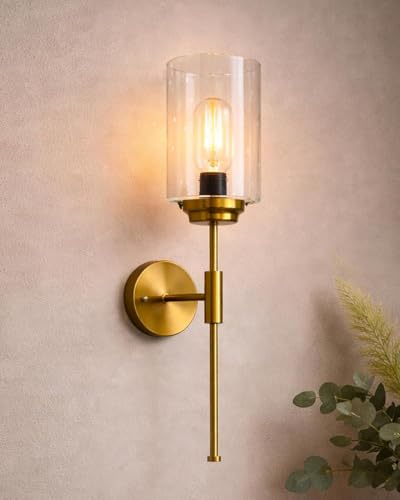 Image of Premium 1052 WL Modern Gold Finish Elegant Amber Glass Shade Wall Light for Bedroom, Living Room, Restaurants, Dining, Coffee Shop, Home and Office Decorative Wall.