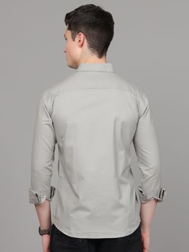 Image of Majestic Man Classic Slim Fit Solid Cotton Casual Shirt with Button-Down Collar
