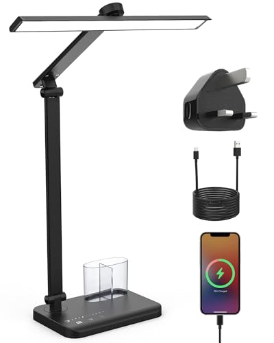 LONGTOO Desk Lamp, Eye-Caring Table Lamp, Dimmable Reading Lamp with USB Charging Port, 5 Brightness Levels 5 Colour Modes, Touch Control Desk Light for Office Bedroom Reading Work Study