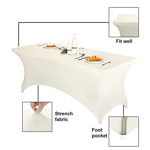 Image of FORLIFE 2Pack Spandex Table Covers,Fitted Tablecloth for Rectangular Tables, Stretch Patio Table Covers, Universal Spandex Table Cover for Wedding, Banquet, Party (8ft, Ivory)