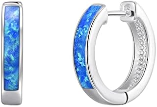 Blue Synthetic Opal Hoop Earrings