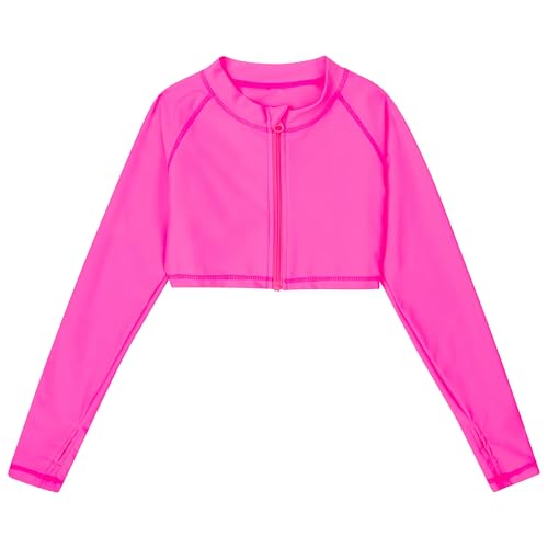 Image of SwimZip Girls' Long Sleeve Zipper Crop Top Rash Guard UPF 50+ Sun Protection