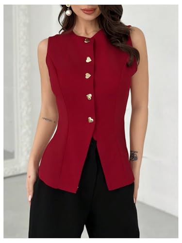 Floerns Women's Elegant Sexy Heart Metal Button Down Suit Vest Business Casual Lightweight Jacket Blouse Tops4
