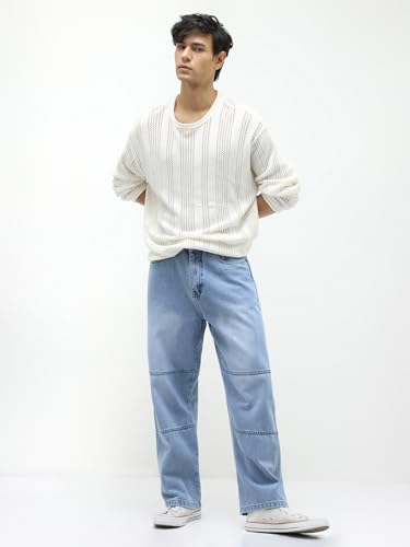 Image of Urbano Fashion Men's Loose Baggy Fit Cut and Sew Panelled Jeans Non-Stretchable