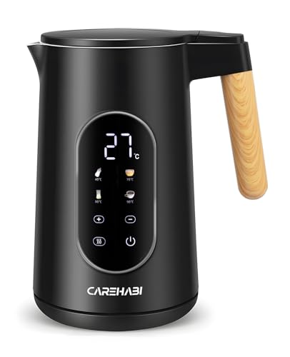 Carehabi Hervidor de Agua Electrico 1,7 Litros 2200 W Hervidor Eléctrico Acero Inoxidable 40°C a 100°C Tetera Electrica LED Indicador Digital de Temperatura