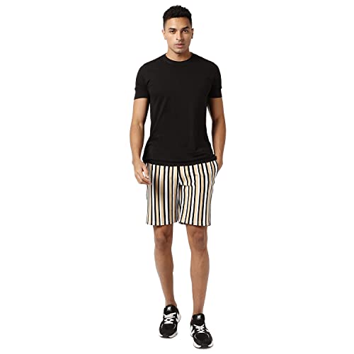 Image of CAHOOT Men's Multicolour Striped Regular Fit Shorts for Casual Wear | Premium Stretchable Cotton Mid-Rise Crafted with Comfort Fit and High Performance for Everyday Wear