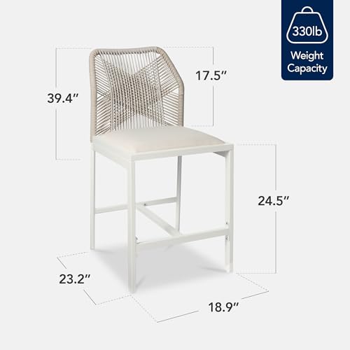 Butacos de altura para barra Best Choice Products, para interior y exterior, sin brazos, con respaldo y reposapiés, cojín integrado, estructura de aluminio - Blanco/Alpine miniatura 2