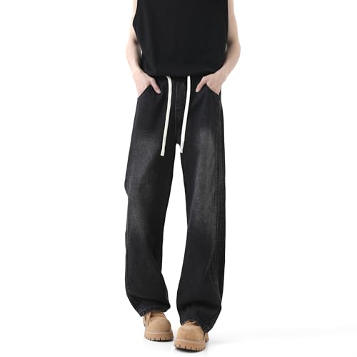Men's Baggy Hip Hop Denim Jeans, Black, Wide Leg Skater Style, Relaxed Fit, Streetwear, Y2K Classic Vintage Design2