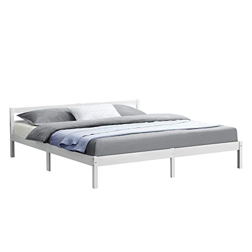 [en.casa] Cama de Pino Nakkila 180 x 200 cm Cama Doble Cama de Matrimonio con Somier Capacidad de Carga 200 kg Blanco Lacado Mate