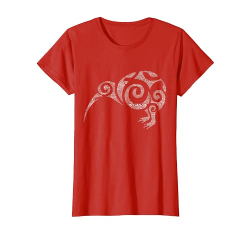 NZ Kiwi Maori Word Art Aotearoa Tribal Bird Icon New Zealand T-Shirt, Women, Red, X-Small
