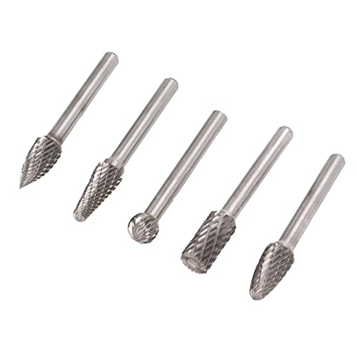 Set de 5 fresas rotativas de carburo doble corte 1/4 pulg miniatura 6