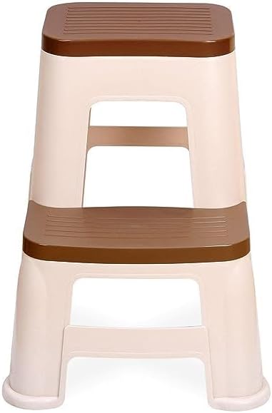 SKYGLAMOUR Plastic Multi-Color Stepper Stool for Home | Office&Kitchen Use with Weight Bearing Capacity of 120 Kg |2 Step Stool for Home| Color: Basket Beach/Brown; Pack of 1