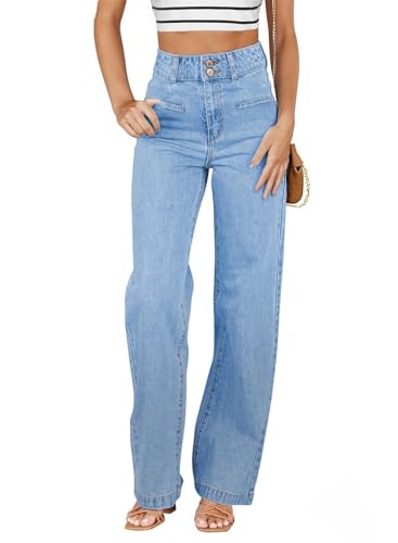 Sidefeel Women's Wide Leg High Waisted Stretchy Jeans Iceland Blue Size 12