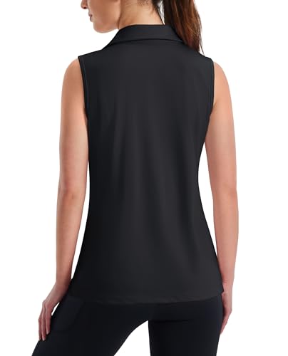 MAGCOMSEN Women's Sleeveless Golf Polo Shirts Collared Tank Tops UPF 50+ V-Neck Quick Dry Workout Athletic Tennis Tops3