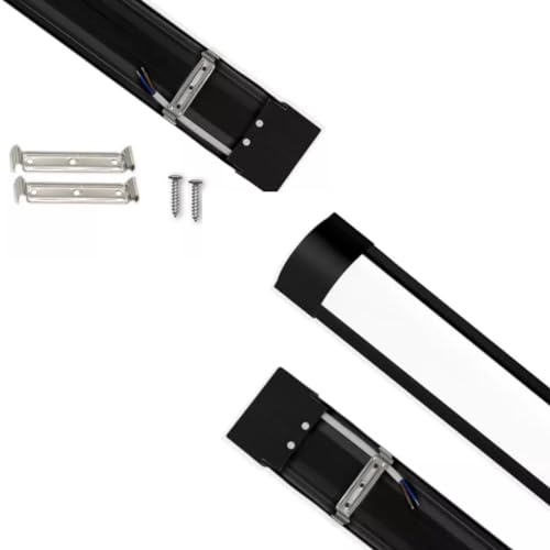 Kit 3 Luminária Linear Tubular Preta Calha 120cm Sobrepor 40w Led 6500k