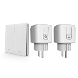 FXSFDFO Funksteckdose Set ohne Batterie, Selbststrom Funkschalter mit Steckdose, 433MHz Fernbedienung, 100m Reichweite, IP44 Wasserdicht, für Licht & Geräte (Weiß-1Doppelschalter2Steckdosen)