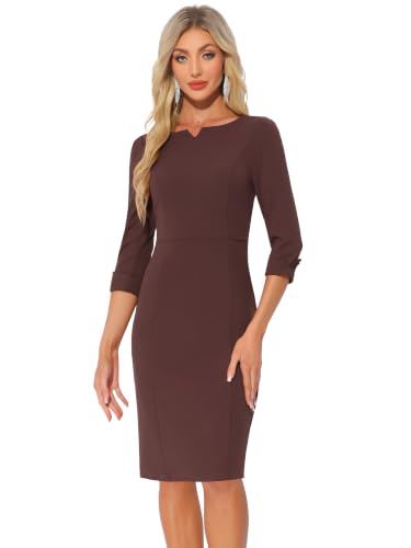 Image of Allegra K Work Dress for Women 3 /4 Sleeve Boat Neck Back Slit Sheath 2026 Professional Bodycon Business Casual Dresses